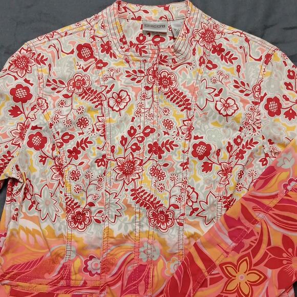 Chico's Colorful Red Orange Floral Print Casual Jacket‎ Women's Size 1 (Med/8) - Picture 3 of 15